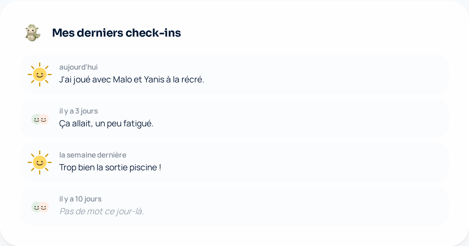 Historique des check-ins de l'élève